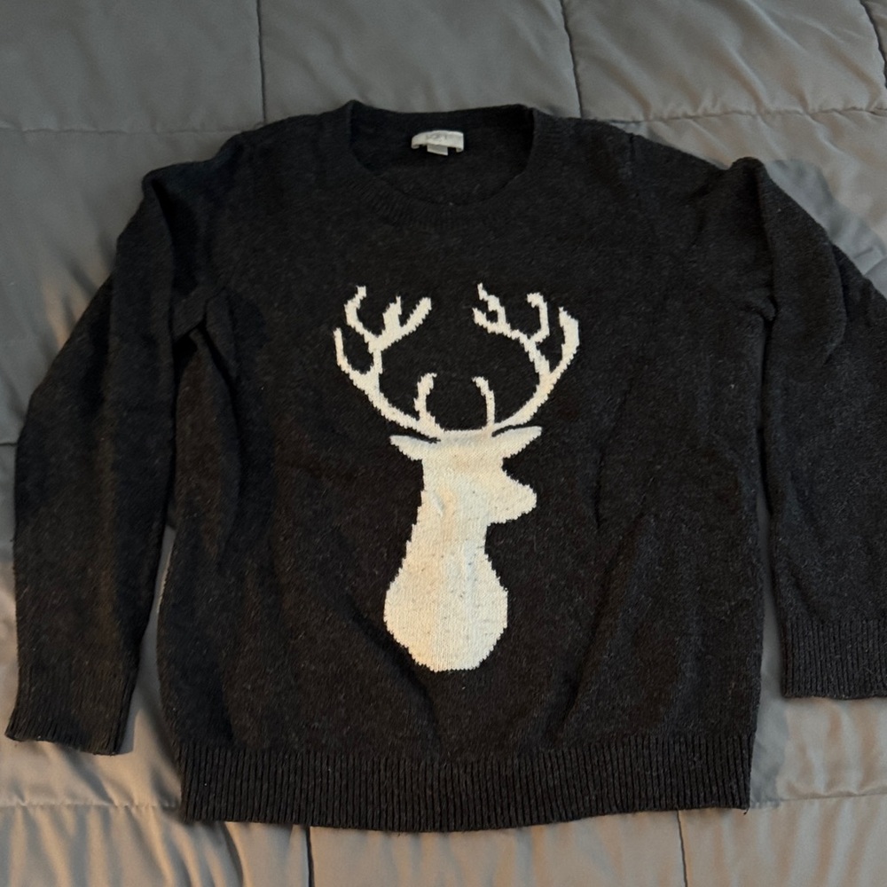 LOFT Men's Charcoal Sweater with White Deer Design